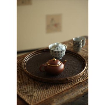 奇竹齋|名家手工竹編竹托盤梅鹿竹干泡盤 茶具收納盤點心盤茶案盤