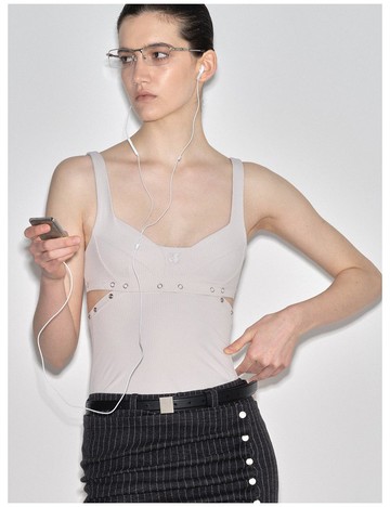 灰白釘扣拆卸運動感吊帶胸衣 Detachable Camisole with Bralette