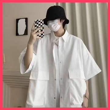 『ATC』 日系 雙口袋 機能 下擺抽繩 山系 短袖 襯衫式外搭 尼龍 薄款 夏季 短袖襯衫 落肩 工裝襯衫 城市男
