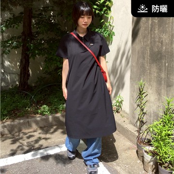 【UPF50+】女裝 ADELIE 平織立領短袖洋裝 - 炭黑色