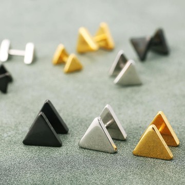 B757 立體三角形 雙面假擴耳 啞鈴款耳環耳針 316L醫療鋼 防過敏 中性款 韓練習生潮流風 韓國明星款 玩酷混搭