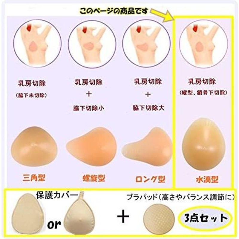 Micopuella 乳癌パッド 人工乳房 水滴型 シリコンバスト 保護カバー