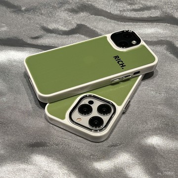英文綠色RICH金屬按鍵手機殼 適用iPhone16/15蘋果13潮11簡約14promax小衆12/軟殻/手機保護殼