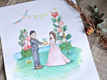 客製結婚書約 | 似顏繪-手繪水彩風