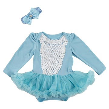 La Chamade 日安朵朵 女嬰長袖雪紡蓬蓬裙連身衣  12~18個月  冰雪女王 藍色 + 白色