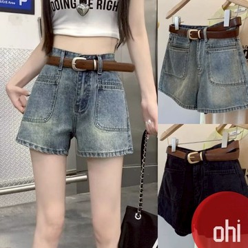 【ohi】復古水洗工裝牛仔短褲 韓版寬鬆闊腿牛仔褲 短褲女 女生褲子 休閒短褲 大碼女裝 XGYP3332