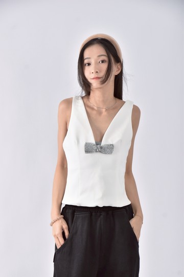 (S) 【Nicole私服】zara無袖蝴蝶結白色上衣