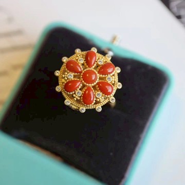 原創S925純銀南紅瑪瑙戒指簡約寶石歐式復古宮廷風開口可調節飾品