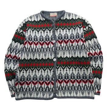 60s Jantzen 加拿大製 紅白綠幾何圖騰開襟針織衫