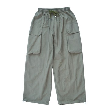 5th STREET｜山形｜中性｜大口袋尼龍寬褲｜橄欖綠