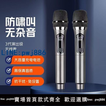 【物美價廉】充電無線 線麥克風一拖二專業舞臺演出KTV聲卡拉桿音響無線 線話筒
