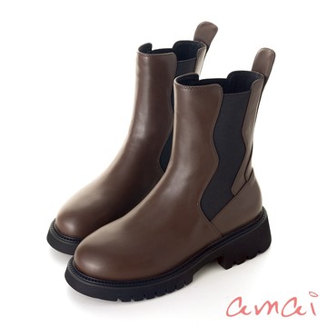 amai 簡約設計感百搭輕量厚底切爾西靴 短靴 短筒靴 厚底靴 厚底 時尚 韓版 英倫風 大尺碼 咖色 GB941BN