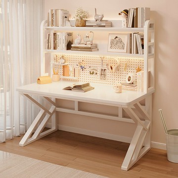 免運附發票  洞洞板書桌書架一體桌子學生寫字學習桌奶油風家用臺式電腦桌臥室