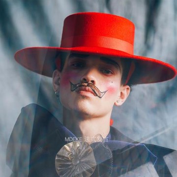 ［大喜慶］秋冬款ins網紅博主名媛款羊毛呢平頂平檐禮帽法式復古