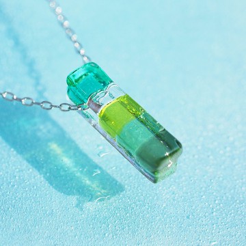 磁磚玻璃 (Tile 【Emerald】) 鍊墜項鍊 【可選棉繩、Silver 925】【預訂製作】