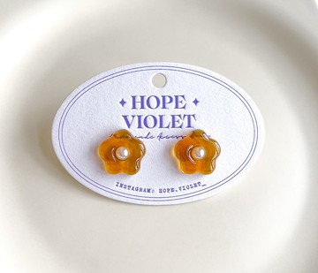 琥珀色珍珠花朵耳環- Dear One