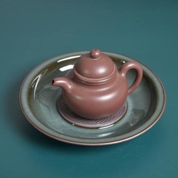 涵青堂 李麗萍龍泉青瓷鐵胎手工壺承功夫茶具陶瓷干泡壺墊茶船托