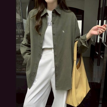 🌟折價券必買🌟中大尺碼 襯衫 韓版精緻刺繡百搭磨毛襯衫【074745】NOV19｜2色 現貨+預購 19LADY