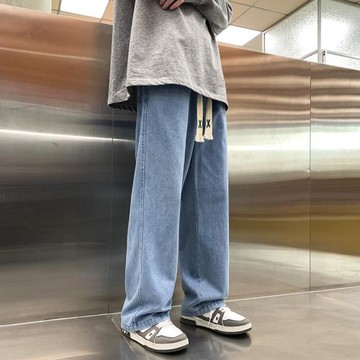 褲子男款美式高街牛仔褲直筒寬松闊腿褲垂感拖地長褲潮牌男褲春秋