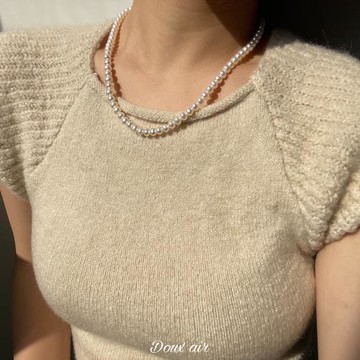 DouxAir強光天然淡水珍珠14k包金項鏈可調節簡約鎖骨毛衣鏈女疊戴