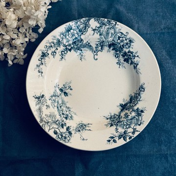 * 50885-法國古董Choisy-le-Roi H. Boulenger & Cie藍色花卉深盤