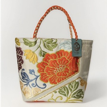 獨一無二真絲和服袋帶托特包, 日本手工刺繡升級改造包, 和風藝術