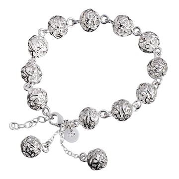 馥瑰馨盛 轉運球手鍊 鍍925銀  15~17cm  鏤空玲瓏銀飾