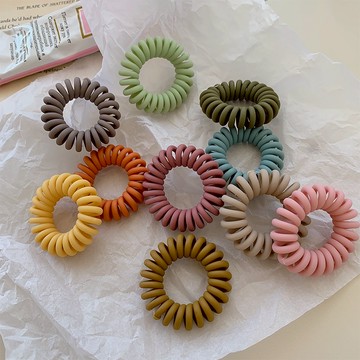 ZUCA”S - 馬卡龍色系 電話線髮圈《台灣出貨》電話繩髮圈 韓版髮束 電話線髮圈 韓系髮式 髮飾綁頭髮不咬頭髮R-5