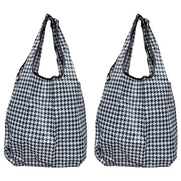 超質感厚實環保購物袋 210D加密牛津布  黑白千鳥格  2個  38 x 40 x 23cm