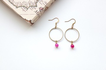 黃銅耳環 | 條紋瑪瑙   耳針/耳夾