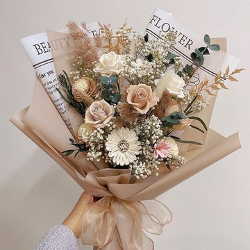 經典奶茶花束 永生花 乾燥花 節日送禮 情人節 生日花束 求婚花束