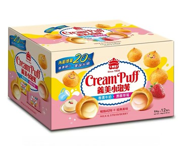 [COSCO代購6] C153913 義美 小泡芙 香濃牛奶+濃醇草莓 64公克 X 12入