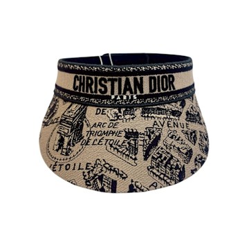 DIOR 品牌字母LOGO刺繡棉質簍空防曬帽(黑色配棕色)