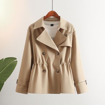 2025春季新款短款高級感風衣女小個子雙排扣寬松氣質抽繩收腰外套