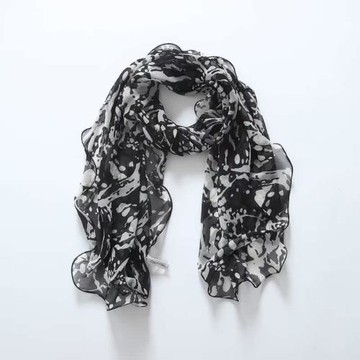 春秋新款絲巾 波浪邊女士長絲巾 圍巾潮專柜同步時尚三色入