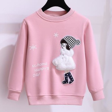 女童長袖t恤2025新款春秋裝洋氣紅色衛衣冬季兒童純棉加絨打底衫