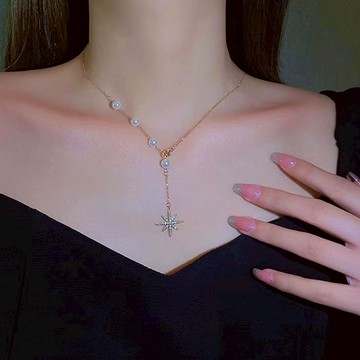 韓系 四芒星鑽 項鍊 項鍊女 長項鍊 項鏈 女生項鍊 项链 鎖骨項鍊 吊墜 銀色 金色 簡約 造型 潮流 F518