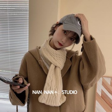 韓國ins純色麻花交叉插口針織圍巾復古氣質毛線短款穿孔小圍脖潮