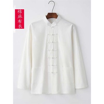 棉麻唐裝中國風男裝漢服復古中老年太極服老頭練功服中式父親上衣