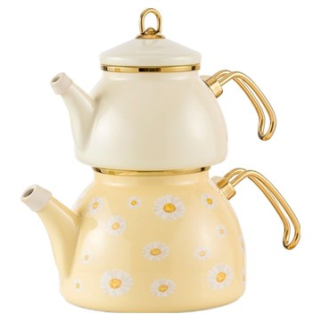 LCW HOME 鄉村雛菊 琺瑯壺 子母茶壺 土耳其製 1.1L ＋ 2.3L  1套  黃色