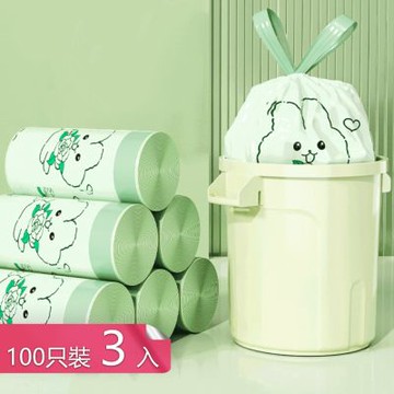 【荷生活】卡通印花免撕手提式垃圾袋 加大加厚強韌耐拉伸抽繩束口垃圾袋-100只裝3入組