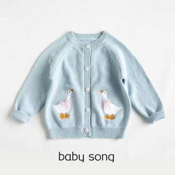 優雅天鵝！90-130女童23秋季新款ins純棉線刺繡針織毛衣開衫外套