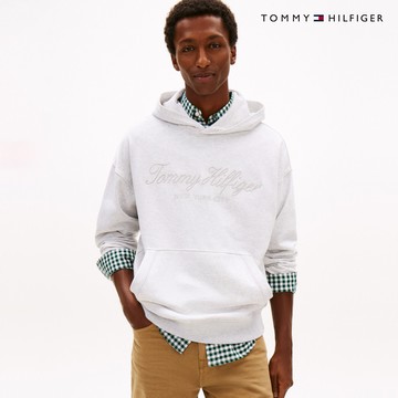 【Tommy Hilfiger】寬鬆版Logo連帽衛衣_灰色