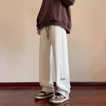 韓版穿搭 休閒長褲 潮牌休閒褲子男寬鬆春秋新款抽繩運動褲青少年學生高級感衛褲長褲 男褲 長褲男 運動褲