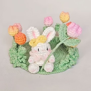 🔥新款🔥手工編製可愛小兔子鬱金香杯墊diy自製材料包毛綫鈎織禮物送閨蜜diy毛線針織/手作材料包/鉤織毛線 ELW2