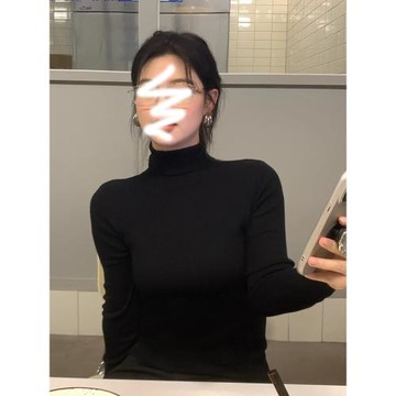 2025黑色高領洋氣內搭針織打底衫女秋冬新款高級設計感修身上衣