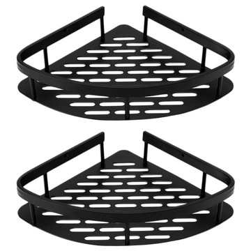 FANCY LIFE 太空鋁廚房浴室置物架 三角款 防水防鏽  黑色  2個