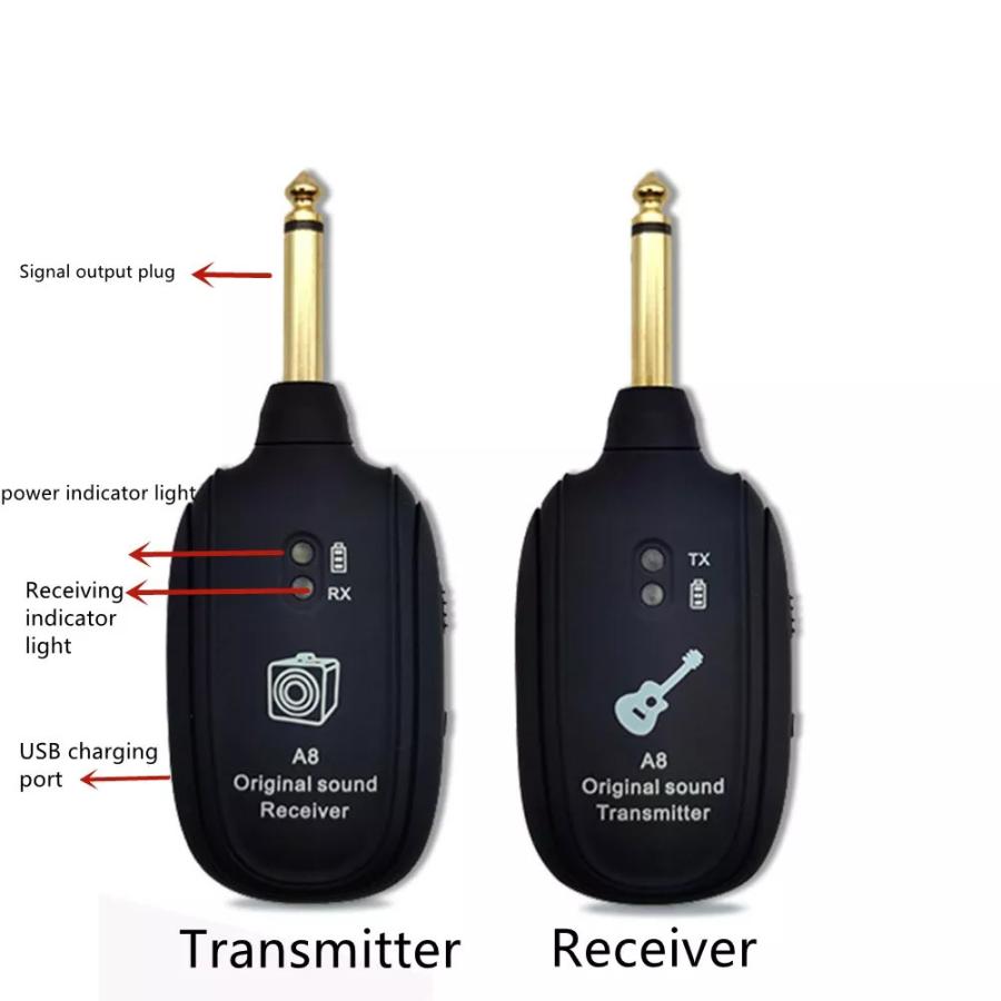 A8 uhfギター ワイヤレスシステム送信機 充電 内蔵受信機 ギターアクセサリー 送信機