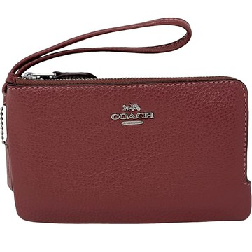 COACH - 素面皮革L型雙層手拿包 (酒紅)