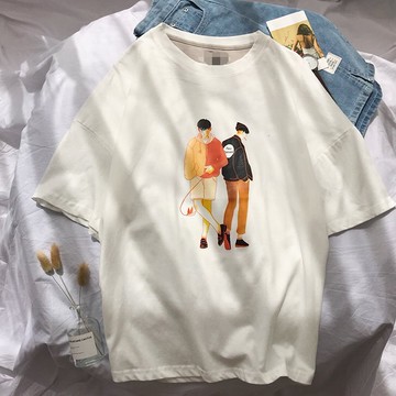 FINDSENSE H1 2018 夏季 新款 情侶 個性卡通印花  寬鬆 五分袖 男女 T恤 短袖 時尚 潮上衣